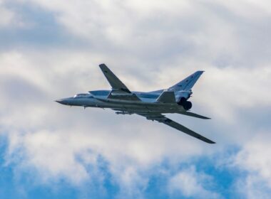 Russian Tu-22M3 strategic bomber flying