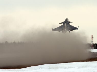 Saab Gripen taking off from Vidsel Air Base