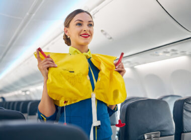 Safety briefing from flight attendant