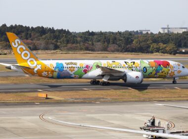 Scoot Boeing 787-9 take off from Tokyo Narita International Airport.