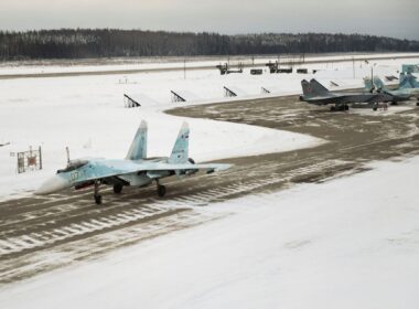 Su-27 and miG-31 fighter jets at Russia's Khotilovo airbase