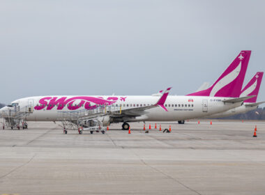 Swoop Boeing 737 aircraft parked