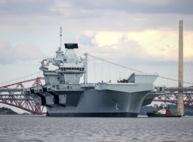 The HMS Prince of Wales aircraft carrier leaves Rosyth dry dock