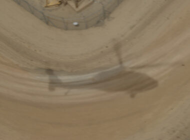 The shadow of a Blackhawk helicopter in Iraq