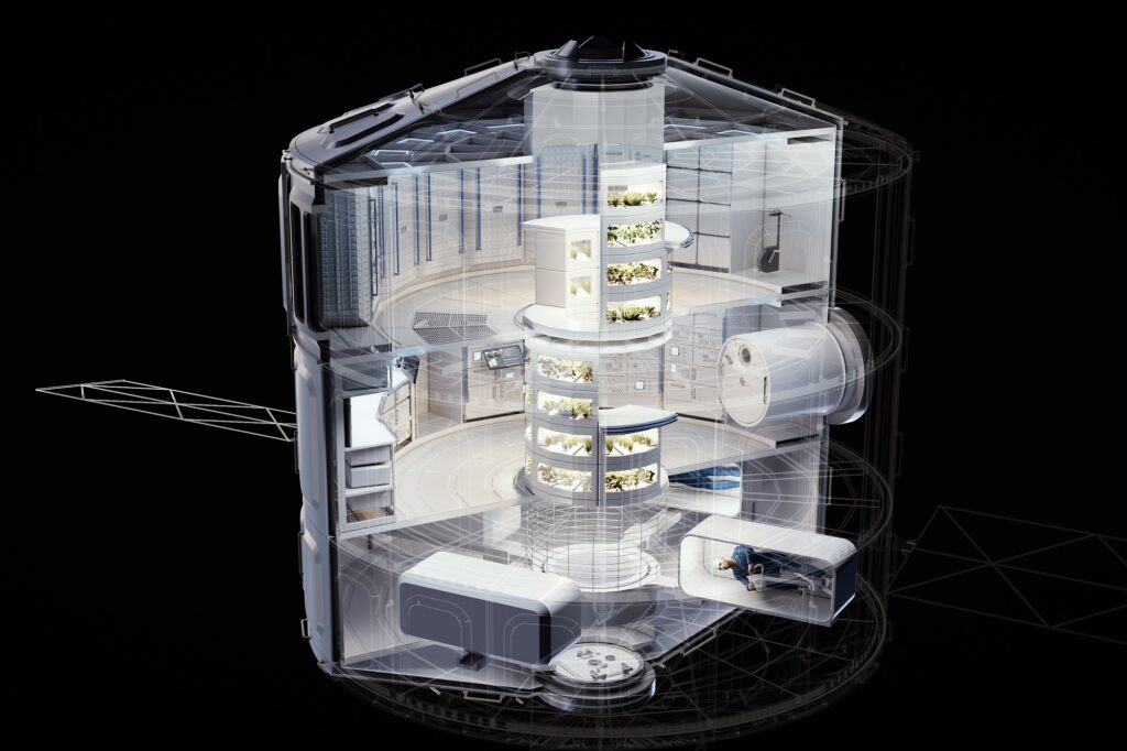 The three decks of the Airbus LOOP space module