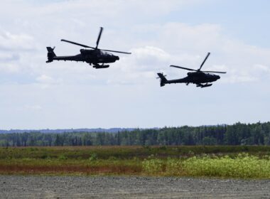 Two Apache Longbow attack helicopters in Alaska