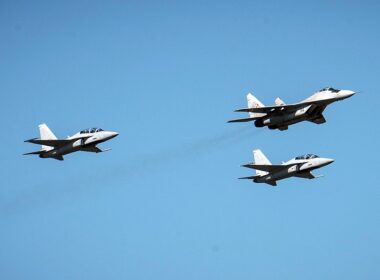 Two FA-50 flying in formation with a Polish MiG-29