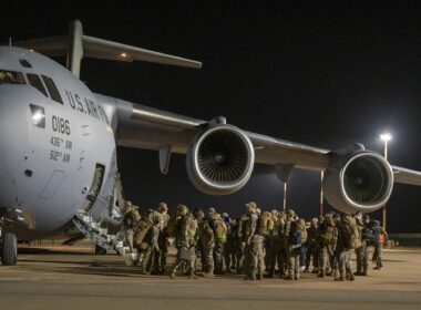 U.S. Air Force C-17 Globemaster III aircraft departing Niamey, Niger