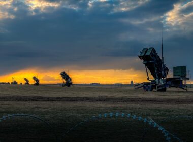 U.S. Patriot missile batteries at sunset in Poland