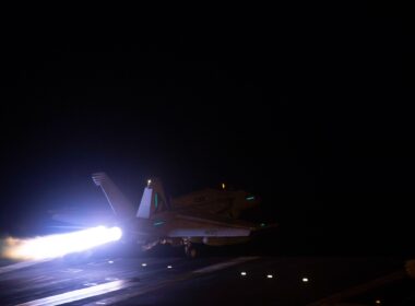 US Navy Super Hornet taking off prior to strikes against Yemen