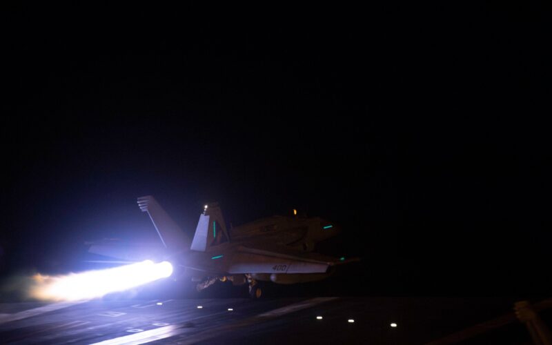 US Navy Super Hornet taking off prior to strikes against Yemen