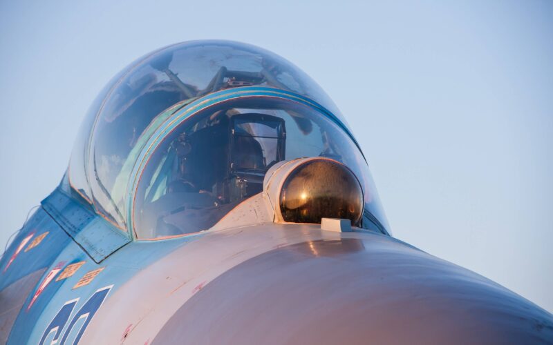 Ukraine Air Force Sukhoi SU-27 military fighter jet cockpit