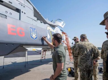 Ukrainian President Volodymyr Zelenskyy signs a SCALP missile