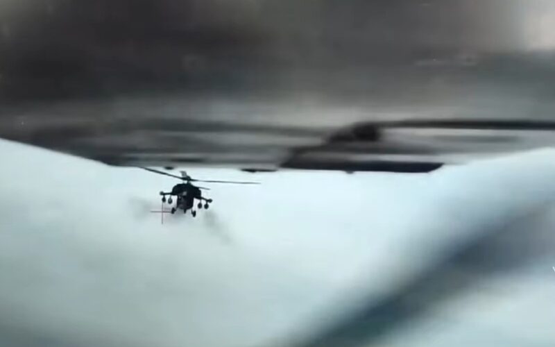 Ukrainian UAV evading a Mi-28 attack helicopter