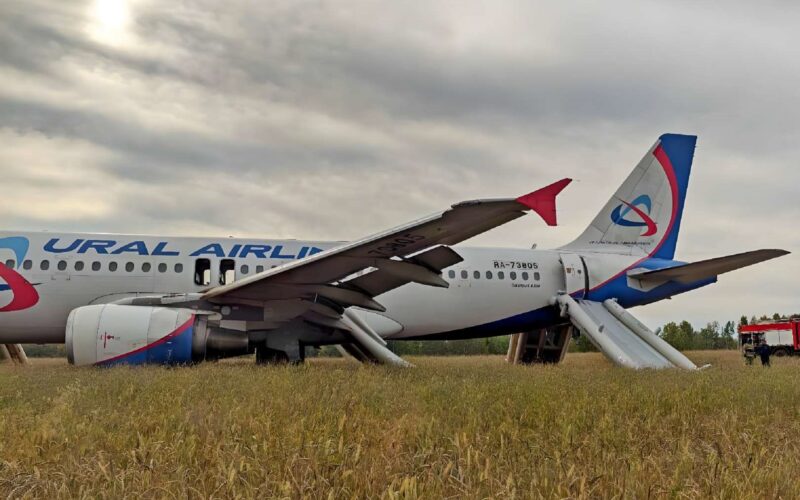 Ural Airlines A320 emergency landing field