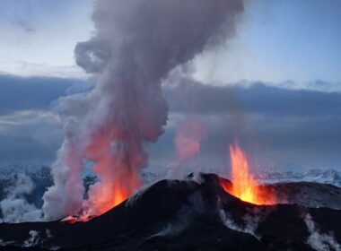 Volcano eruption in Eyjafjallajokull in Iceland