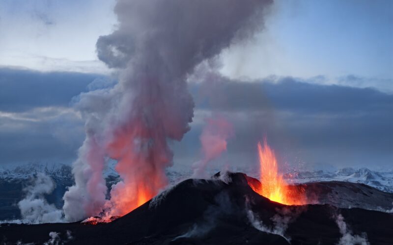 Volcano eruption in Eyjafjallajokull in Iceland