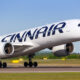 Finnair Airbus A350 airplane taking off at Helsinki Airport