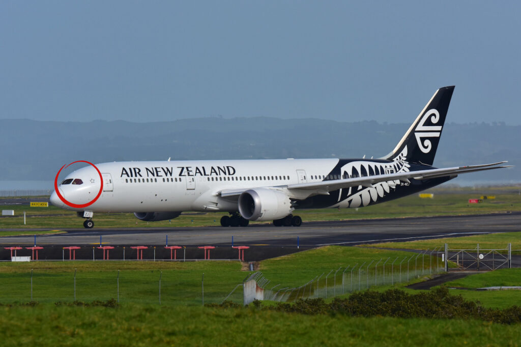 air nz b787 in akl with circle