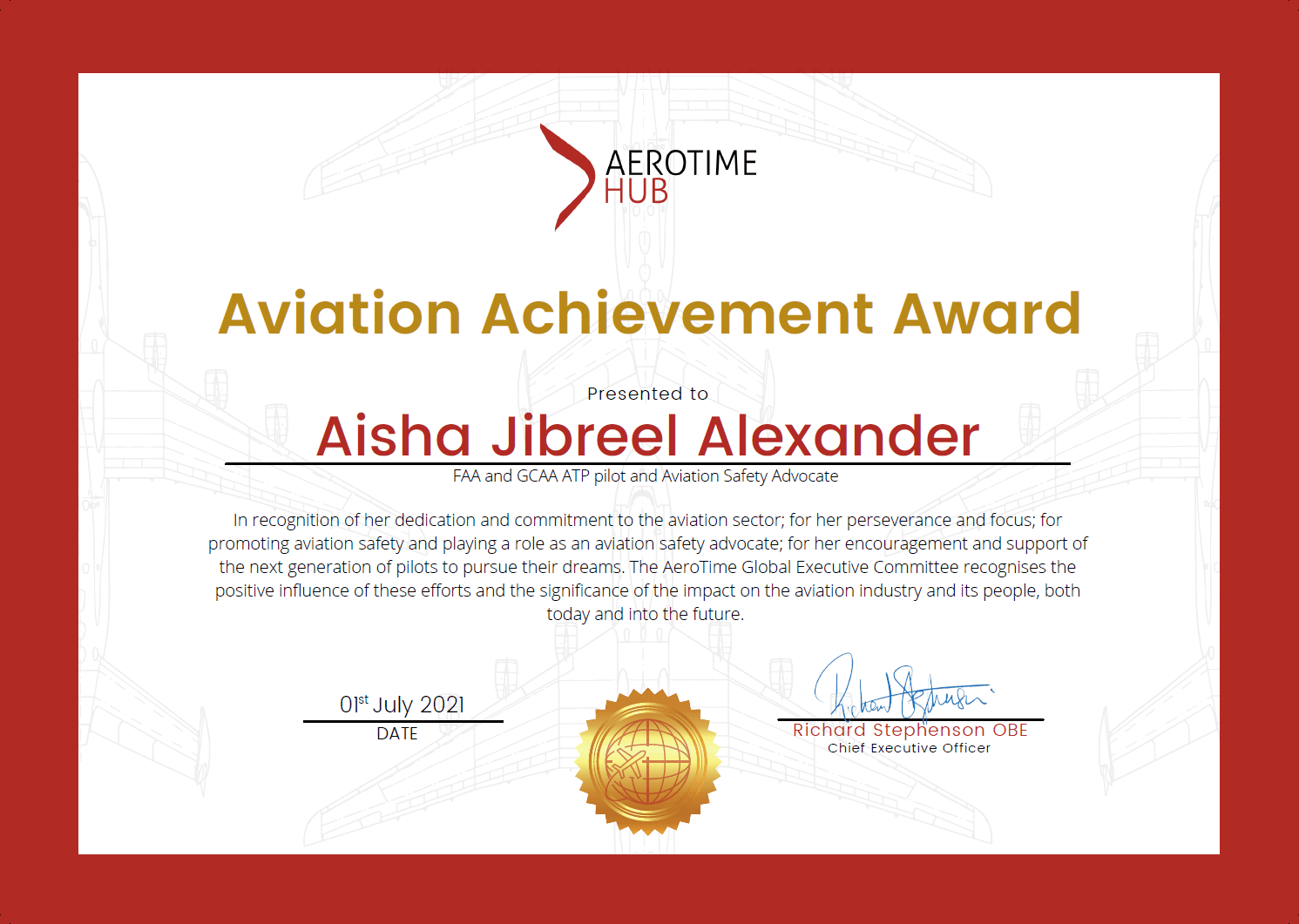 Aisha Alexander, AeroTime Aviation Achievement Award