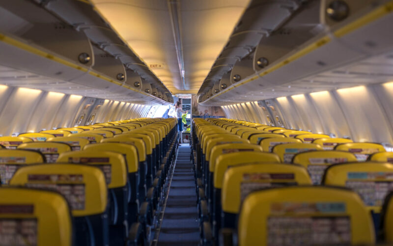 Ryanair Jet airplanes interior empty view