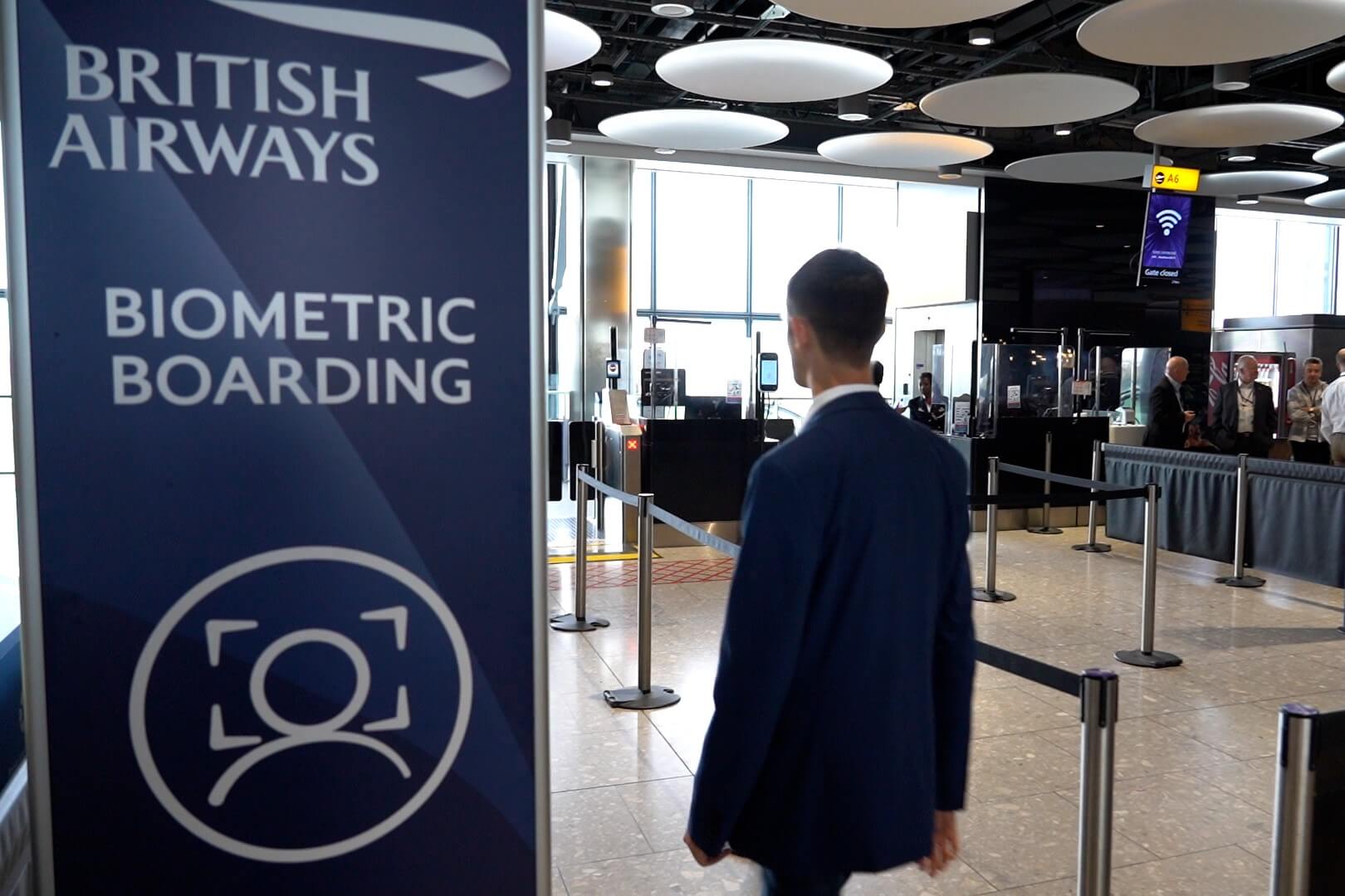 British airways sign showing biometric boarding