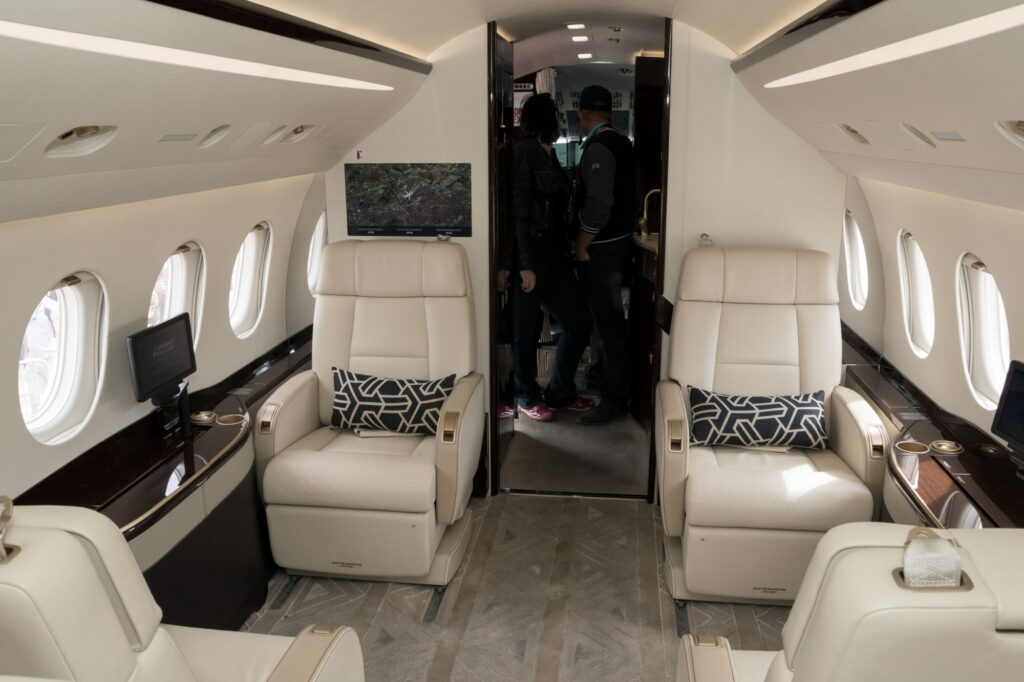 Modern interior business jet Dassault Falcon 2000LX at the Paris Air Show 2017