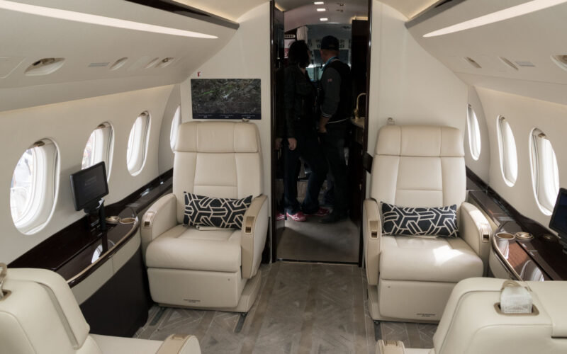 Modern interior business jet Dassault Falcon 2000LX at the Paris Air Show 2017