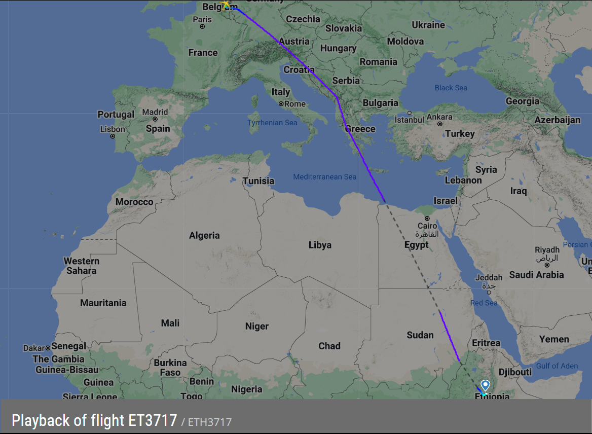 Ethiopian Airlines flight ET3717 playback, Flightradar24