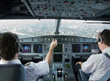 pilots in cockpit