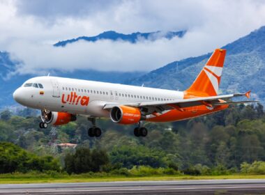 Medellin, Colombia - April 19, 2022: Ultra Air Airbus A320 airplane at Medellin Rionegro airport (MDE) in Colombia.