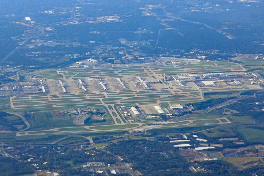 Aerial,View,Of,The,Multiple,Runways,And,Terminals,At,Atlanta's