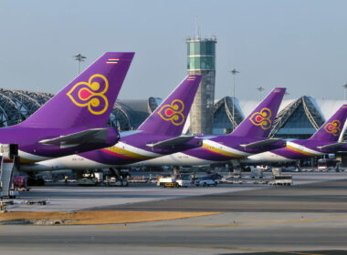 hai Airways airplanes tails in Suvarnabhumi International Airport.