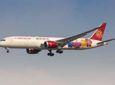 Juneyao Air Boeing 787-9 Dreamliner airplane at Shanghai Hongqiao airport